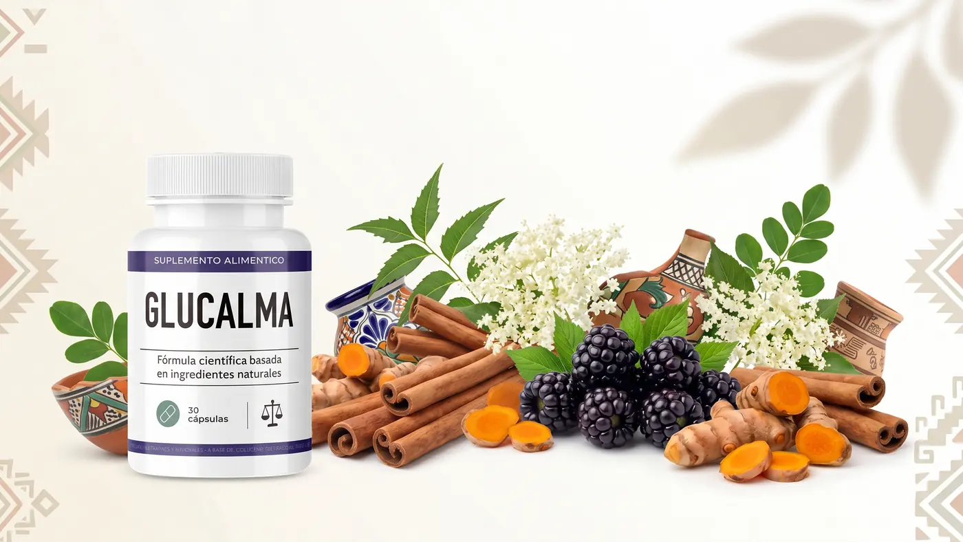 Envase original de Glucalma con sus seis extractos